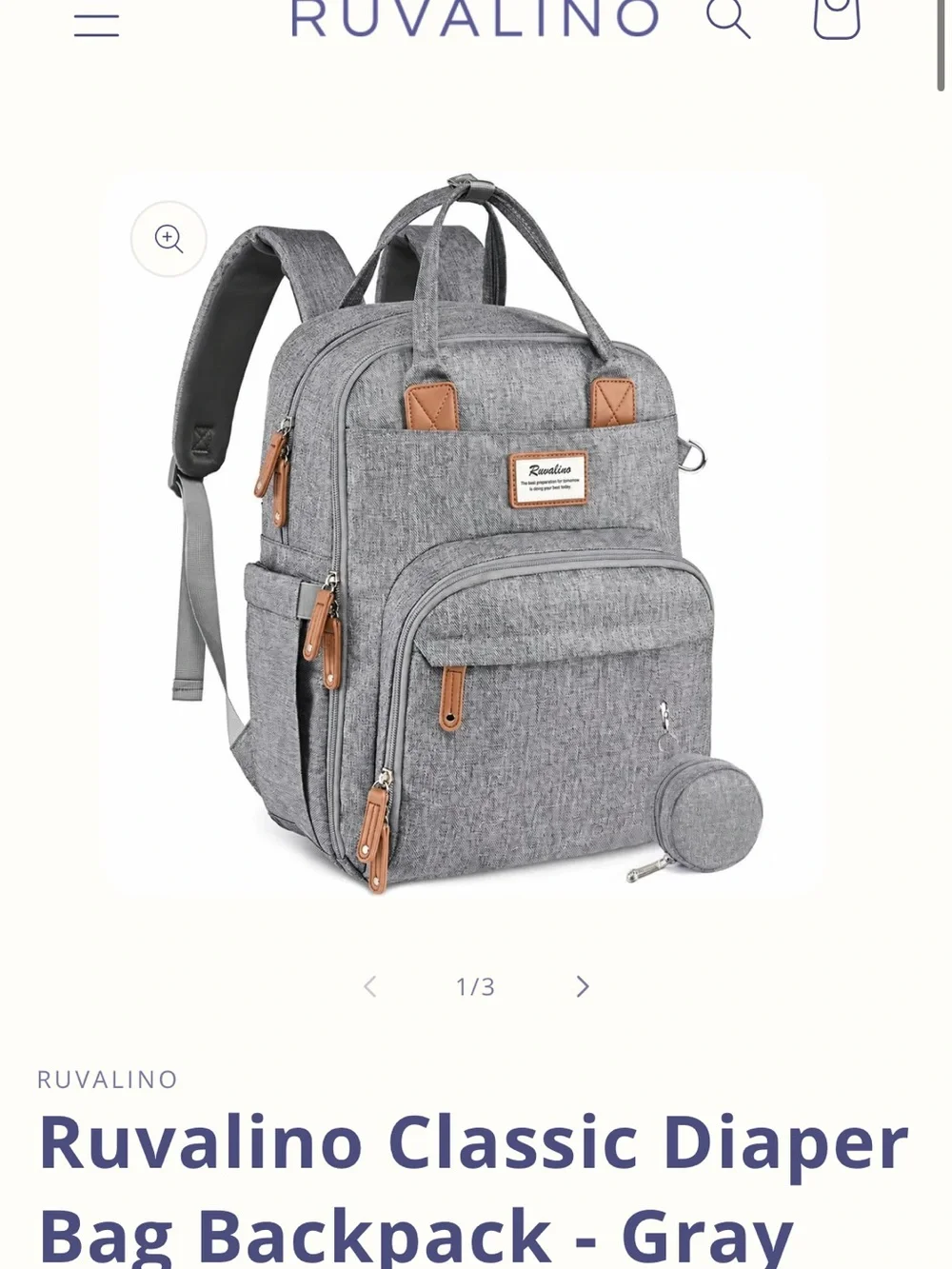 Ruvalino Gray Baby Diaper Backpack – Classic Convertible Baby Bag